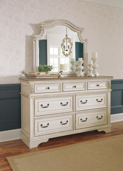 Realyn Two-tone King Panel Bed, Dresser, Mirror and Nightstand - Ornate Home