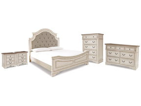 Realyn Two-tone King Panel Bedroom Set with Dresser, Chest and 2 Nightstands - Ornate Home
