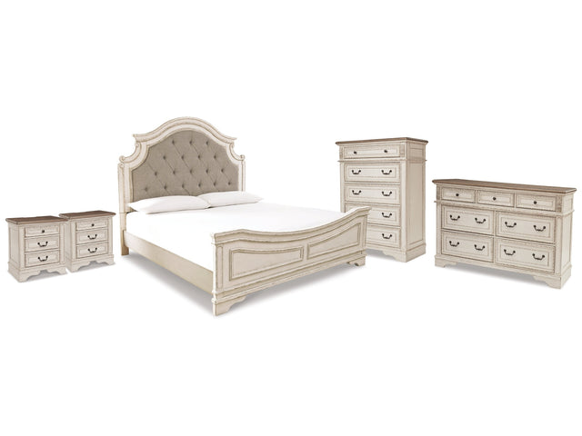 Realyn Two-tone King Panel Bedroom Set with Dresser, Chest and 2 Nightstands - Ornate Home