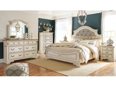 Realyn Two-tone King Panel Bedroom Set with Dresser, Mirror, Chest and 2 Nightstands - Ornate Home