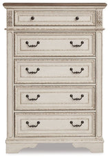 Realyn Two-tone King Panel Bedroom Set with Dresser, Mirror, Chest and 2 Nightstands - Ornate Home