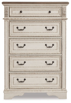 Realyn Two-tone King Panel Bedroom Set with Dresser, Mirror, Chest and 2 Nightstands - Ornate Home