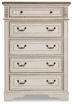 Realyn Two-tone King Panel Bedroom Set with Dresser, Mirror, Chest and 2 Nightstands - Ornate Home