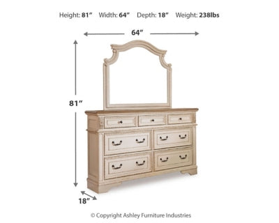 Realyn Two-tone King Panel Bedroom Set with Dresser, Mirror, Chest and 2 Nightstands - Ornate Home