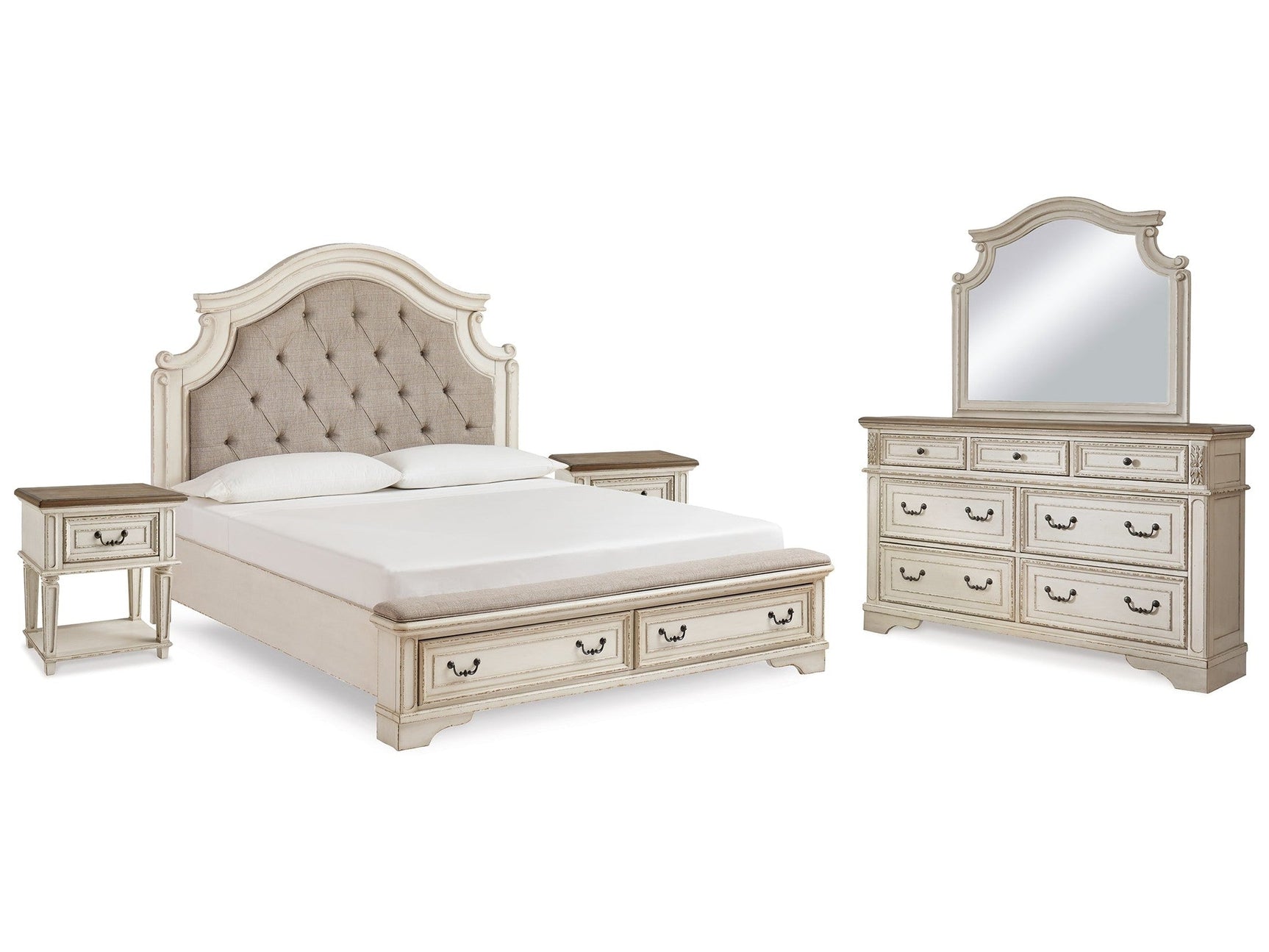 Realyn Two-tone King Panel Bedroom Set with Dresser, Mirror and 2 Nightstands (Online Special Price) - Ornate Home