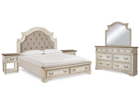 Realyn Two-tone King Panel Bedroom Set with Dresser, Mirror and 2 Nightstands - Ornate Home