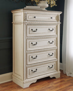 Realyn Two-tone King Panel Bedroom Set with Vanity, Chest and 2 Nightstands - Ornate Home