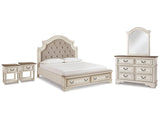 Realyn Two-tone King Panel Storage Bed & Dresser & Mirror & 2 Nightstands - Ornate Home