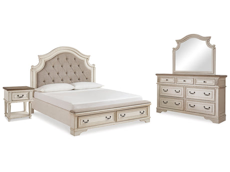 Realyn Two-tone King Storage Bed & Dresser & Mirror & Nightstand - Ornate Home