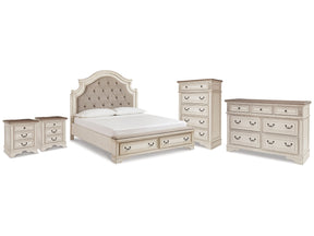 Realyn Two-tone King Storage Bedroom Set with Dresser, Chest and 2 Nightstands - Ornate Home