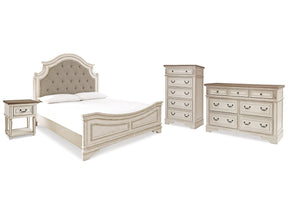 Realyn Two-tone King Upholstered Panel Bedroom Set with Dresser, Chest and Nightstand (Online Special Price) - Ornate Home