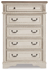 Realyn Two-tone King Upholstered Panel Bedroom Set with Dresser, Chest and Nightstand - Ornate Home