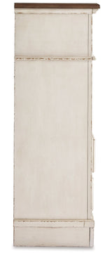 Realyn Two-tone King Upholstered Panel Bedroom Set with Dresser, Mirror, Chest and 2 Nightstands - Ornate Home