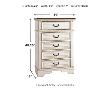 Realyn Two-tone King Upholstered Panel Bedroom Set with Dresser, Mirror, Chest and 2 Nightstands - Ornate Home