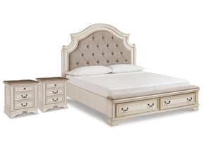 Realyn Two-tone King Upholstered Panel Storage Bedroom Set with 2 Nightstands (Online Special Price) - Ornate Home