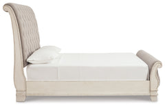 Realyn Two-tone King Upholstered Sleigh Bedroom Set with Dresser, Mirror and 2 Nightstands - Ornate Home