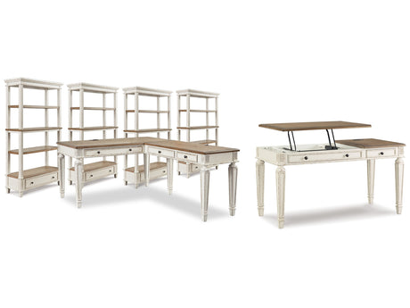 Realyn Two-tone Lift-top Desk, L-shaped Desk and 4 Bookcases - Ornate Home