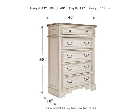 Realyn Two-tone Queen Panel Bedroom Set with Dresser, Mirror, Chest and Nightstand - Ornate Home