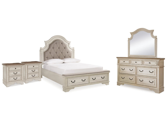 Realyn Two-tone Queen Panel Bedroom Set with Dresser, Mirror and 2 Nightstands - Ornate Home