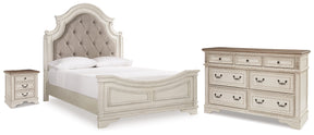 Realyn Two-tone Queen Upholstered Panel Bed, Dresser and Nightstand - Ornate Home