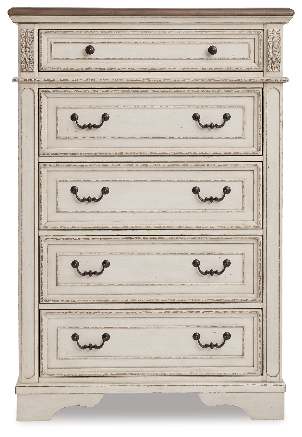 Realyn Two-tone Queen Upholstered Panel Bedroom Set with Dresser, Mirror, Chest and 2 Nightstands (Online Special Price) - Ornate Home