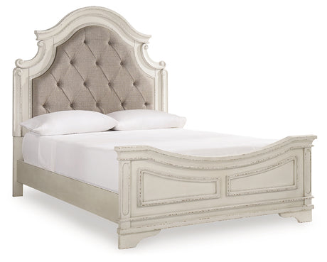 Realyn Two-tone Queen Upholstered Panel Bedroom Set with Dresser, Mirror, Chest and 2 Nightstands - Ornate Home