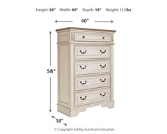 Realyn Two-tone Queen Upholstered Panel Bedroom Set with Dresser, Mirror, Chest and 2 Nightstands - Ornate Home