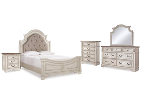 Realyn Two-tone Queen Upholstered Panel Bedroom Set with Dresser, Mirror, Chest and Nightstand (Online Special Price) - Ornate Home