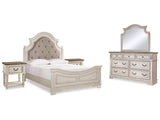 Realyn Two-tone Queen Upholstered Panel Bedroom Set with Dresser, Mirror and 2 Nightstands - Ornate Home