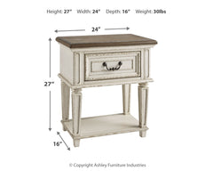 Realyn Two-tone Queen Upholstered Panel Bedroom Set with Dresser, Mirror and 2 Nightstands - Ornate Home