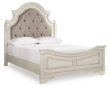 Realyn Two-tone Queen Upholstered Panel Bedroom Set with Dresser, Mirror and 2 Nightstands - Ornate Home