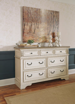 Realyn Two-tone Queen Upholstered Panel Bedroom Set with Dresser and 2 Nightstands - Ornate Home