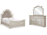 Realyn Two-tone Queen Upholstered Panel Bedroom Set with Dresser and Mirror (Online Special Price) - Ornate Home