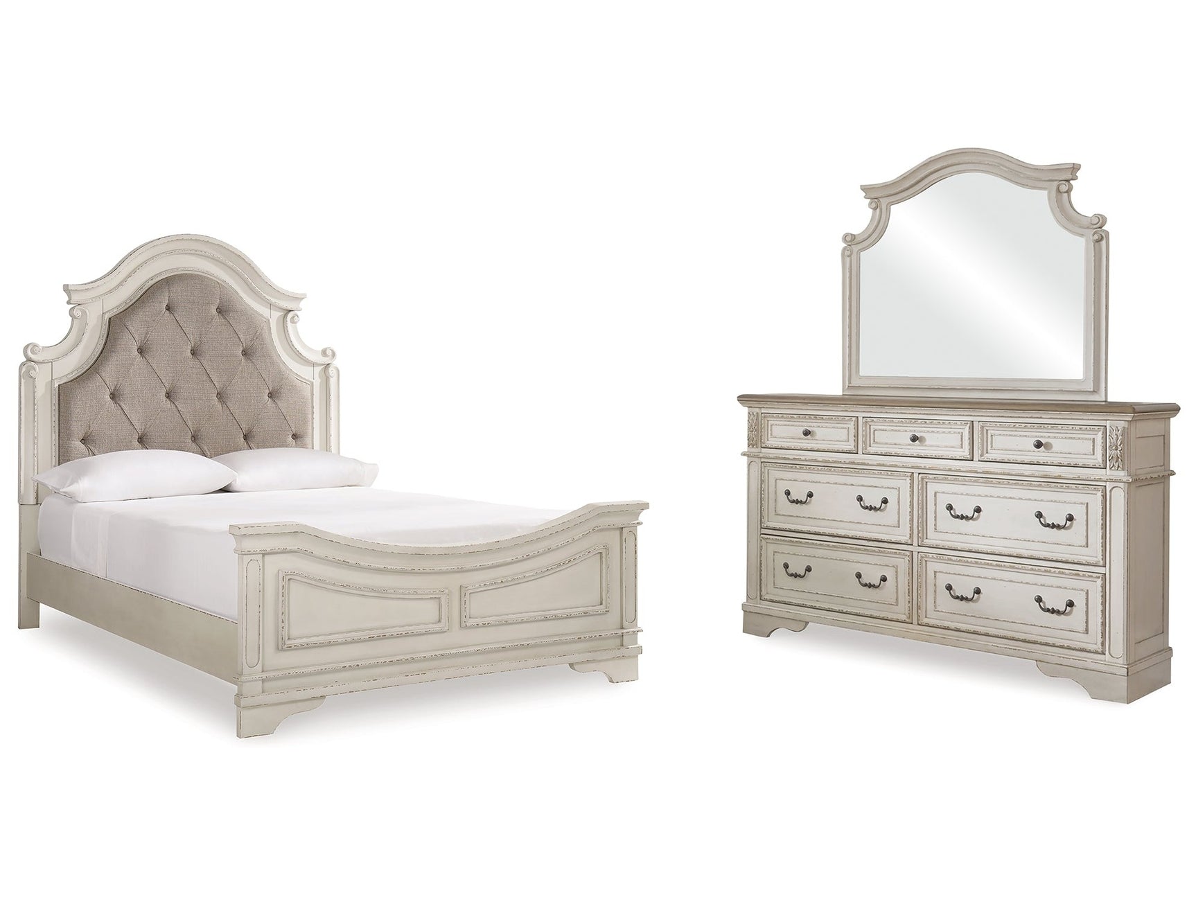Realyn Two-tone Queen Upholstered Panel Bedroom Set with Dresser and Mirror (Online Special Price) - Ornate Home