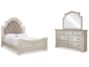 Realyn Two-tone Queen Upholstered Panel Bedroom Set with Dresser and Mirror (Online Special Price) - Ornate Home