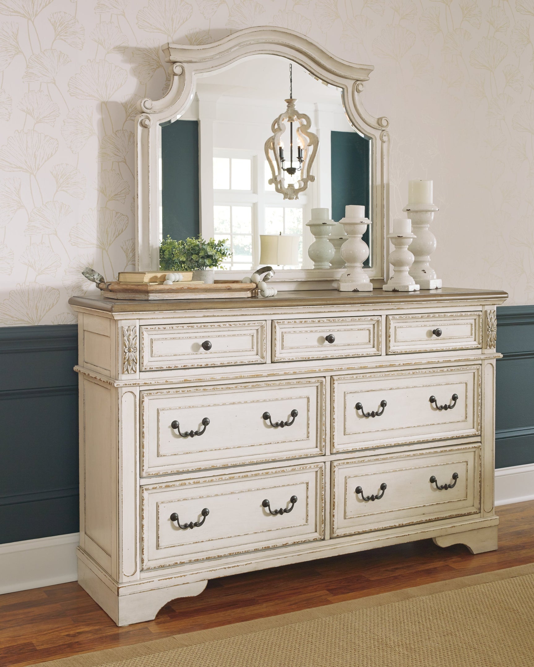 Realyn Two-tone Queen Upholstered Panel Bedroom Set with Dresser and Mirror (Online Special Price) - Ornate Home