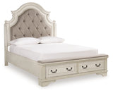 Realyn Two-tone Queen Upholstered Panel Bedroom Set with Storage, Dresser and Nightstand - Ornate Home