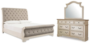 Realyn Two-tone Queen Upholstered Sleigh Bed, Dresser and Mirror (Online Special Price) - Ornate Home