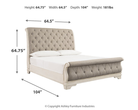 Realyn Two-tone Queen Upholstered Sleigh Bed, Dresser and Mirror - Ornate Home