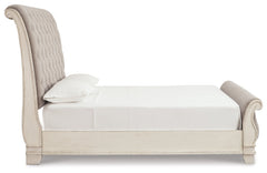 Realyn Two-tone Queen Upholstered Sleigh Bedroom Set with Chest - Ornate Home