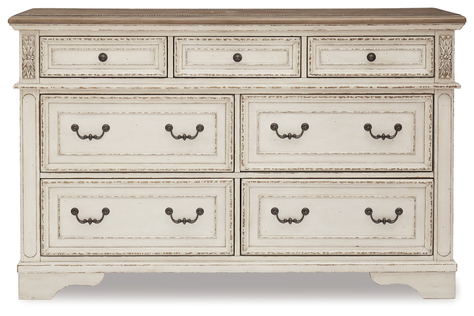 Realyn Two-tone Queen Upholstery Panel Bedroom Set with Dresser, Chest, Nightstand, and Vanity Set (Online Special Price) - Ornate Home