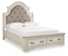 Realyn Two-tone Queen Upholstery Panel Bedroom Set with Dresser, Chest, Nightstand, and Vanity Set - Ornate Home