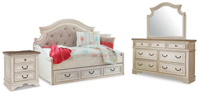 Realyn Two-tone Twin Day Bed with Storage, Dresser, Mirror and Nightstand (Online Special Price) - Ornate Home