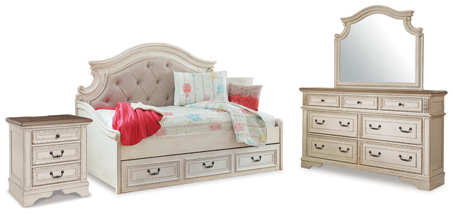 Realyn Two-tone Twin Day Bed with Storage, Dresser, Mirror and Nightstand (Online Special Price) - Ornate Home