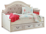 Realyn Two-tone Twin Day Bed with Storage, Dresser, Mirror and Nightstand - Ornate Home
