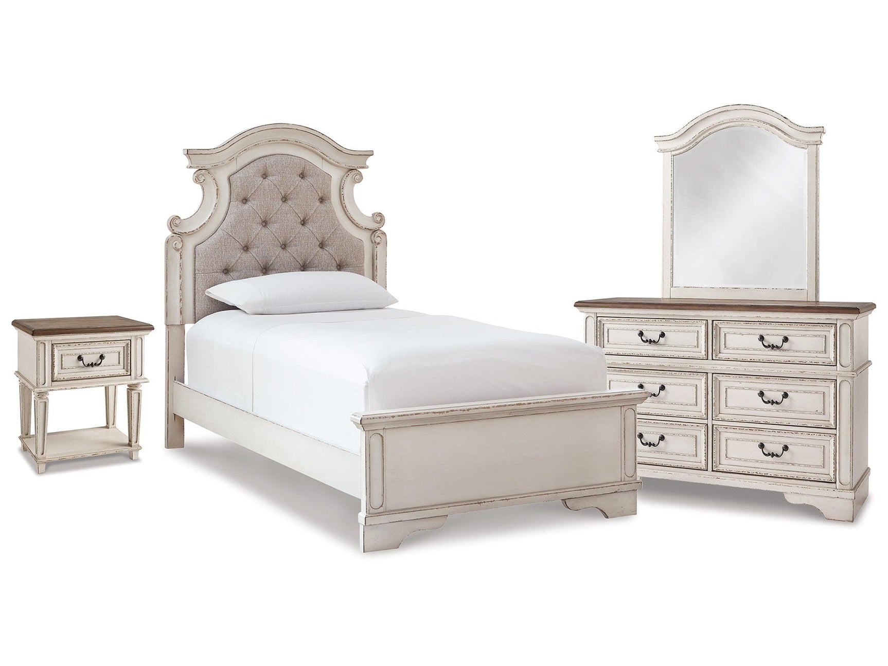 Realyn Two-tone Twin Panel Bedroom Set with Dresser, Mirror and Nightstand (Online Special Price) - Ornate Home