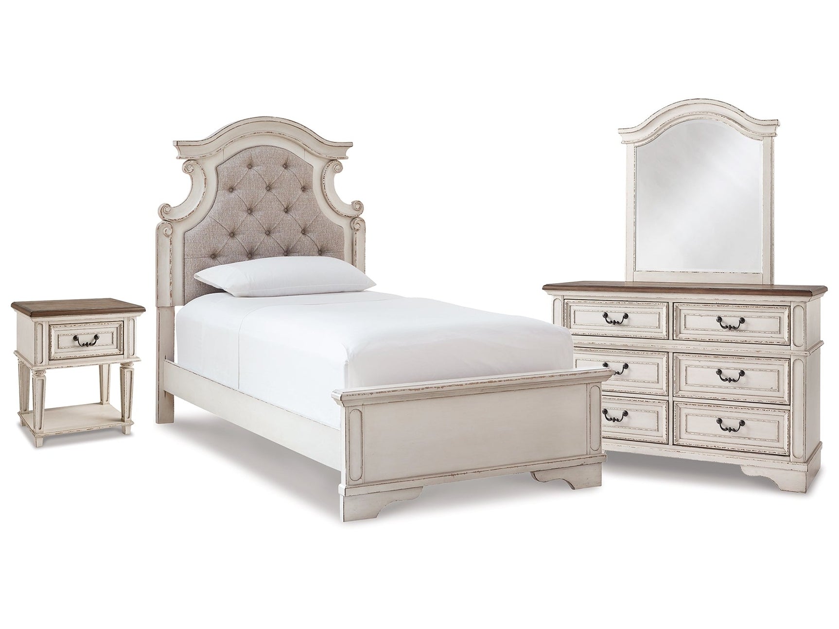 Realyn Two-tone Twin Panel Bedroom Set with Dresser, Mirror and Nightstand - Ornate Home