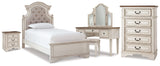 Realyn Two-tone Twin Upholstered Panel Bed, Chest, Vanity and Nightstand (Online Special Price) - Ornate Home