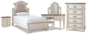 Realyn Two-tone Twin Upholstered Panel Bed, Chest, Vanity and Nightstand (Online Special Price) - Ornate Home