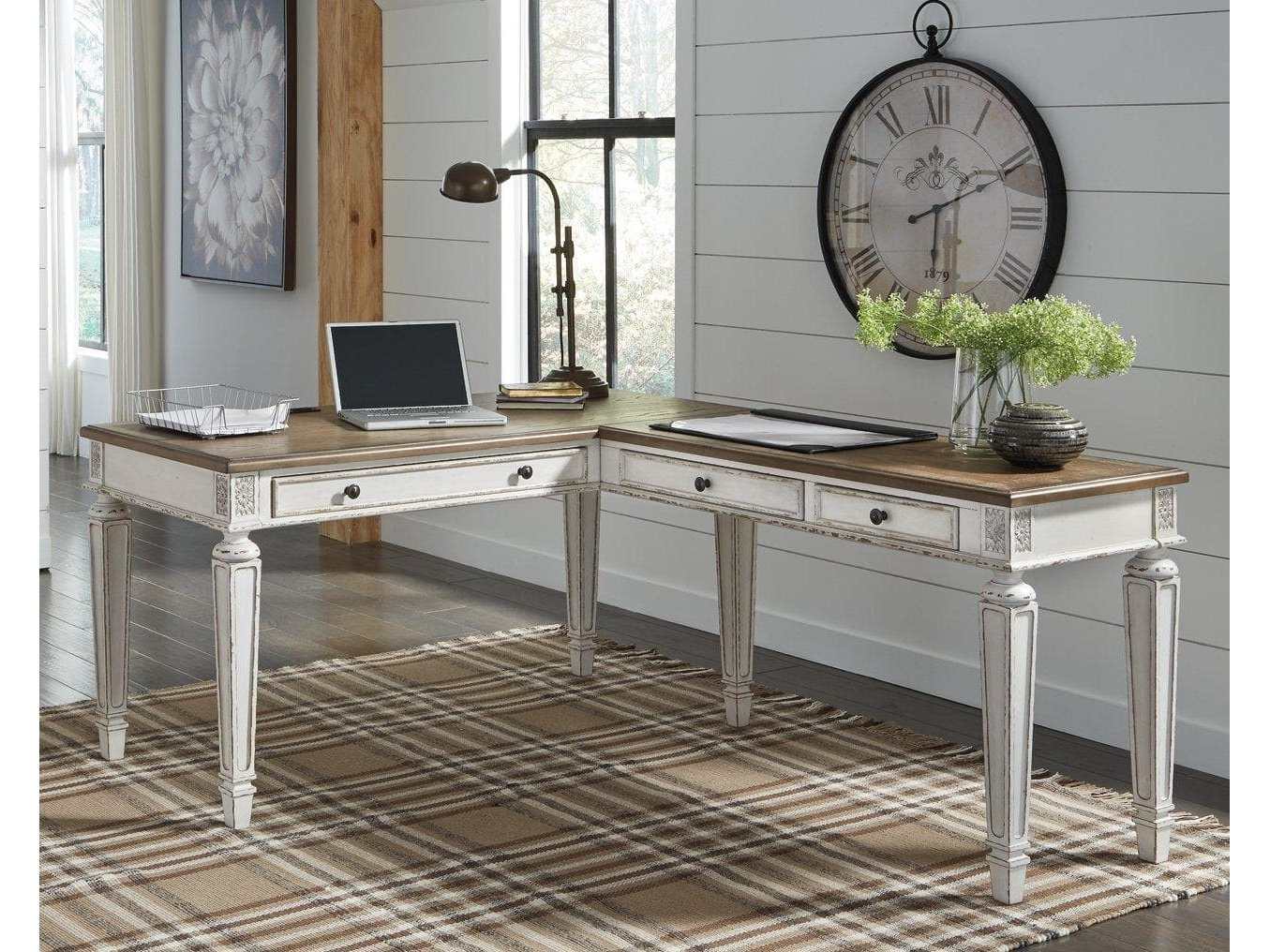 Realyn White & Brown 2pc Home Office L-Shaped Desk (Online Special Price) - Ornate Home